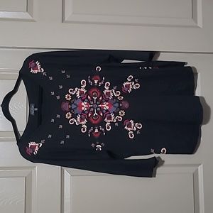Lucky Brand embroidery boho 3/4 sleeve top size 2X